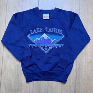 Vintage 90s Lake Tahoe Kids Crewneck Sweatshirt - Blue Mountain Graphic - 2–4T